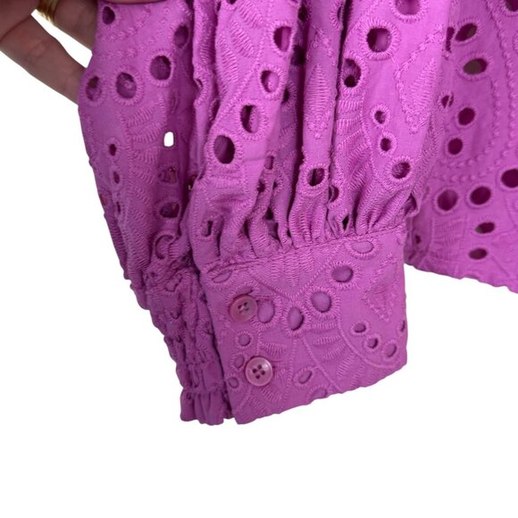 Chico's NEW Kalmia Pink Eyelet Lace Button Up Shirt Chico's Sz 2 (US Lrg 12/14) - Picture 3 of 8